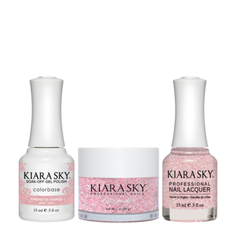 KIARA SKY 3in1 (Dipping Powder + Gel Polish + Nail Lacquer) - DGL 496, Pinking-Of-Sparkle